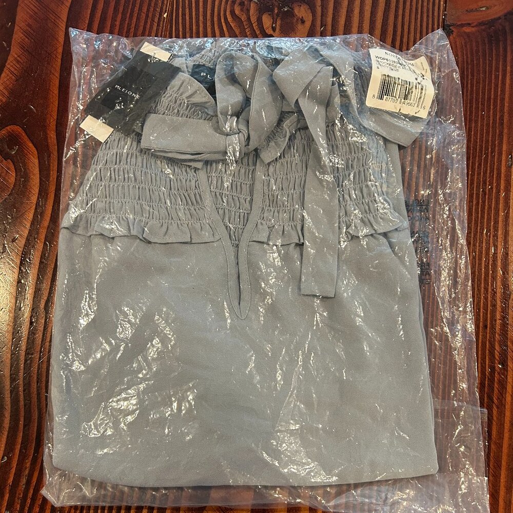 Pleione - Women's Smocked Tie Neck SS